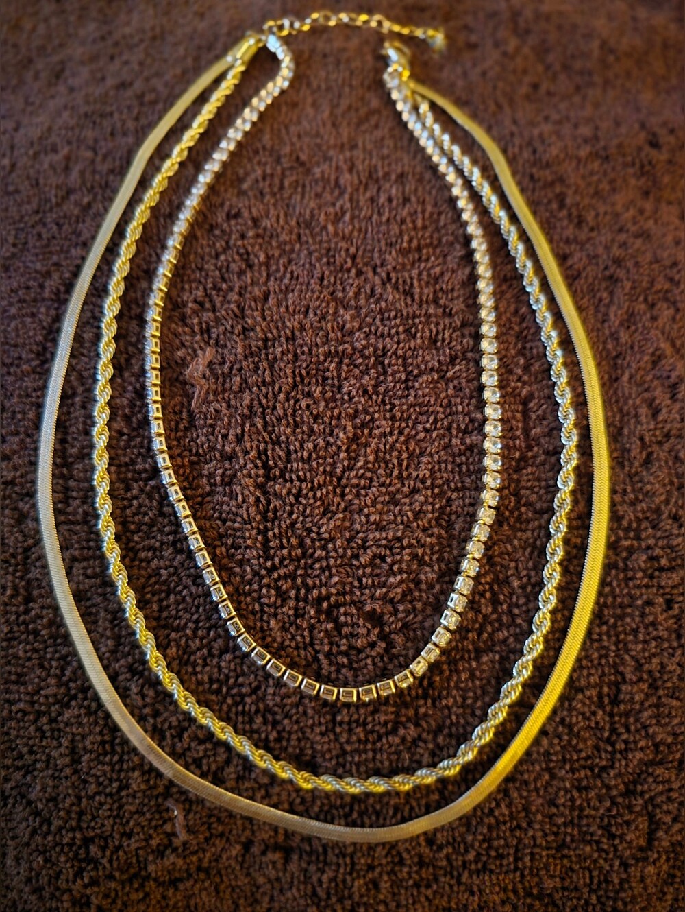 Adornia 3-Piece Gold Plated Layering Necklace Set - Excellent Condition